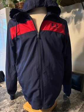 Under Armour Navy and Red Hooded Windbreaker Jacket